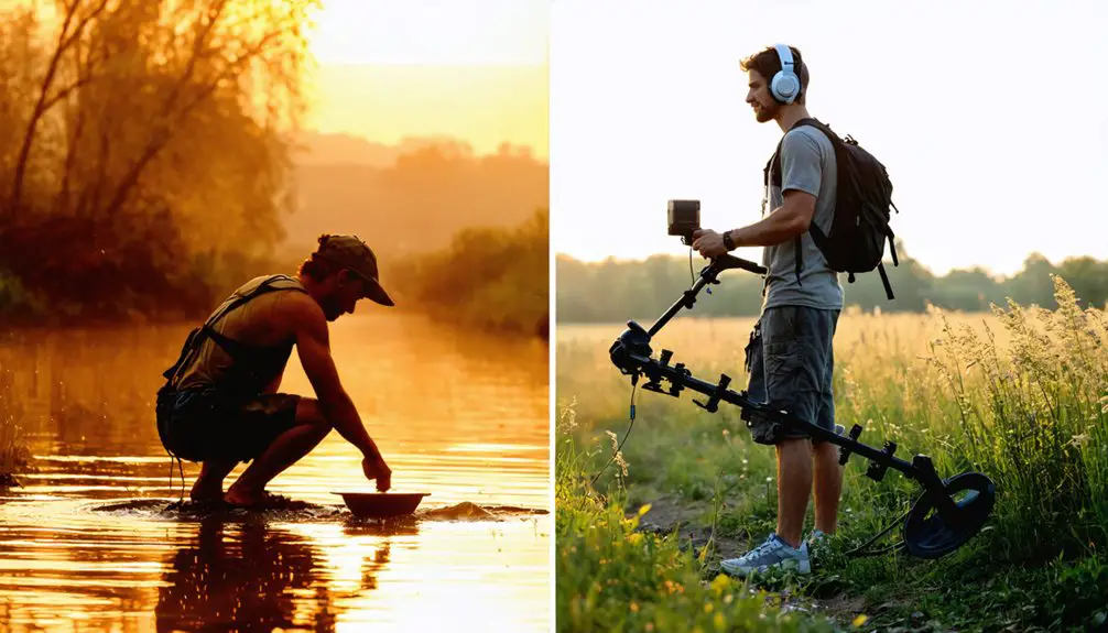 gold panning vs detecting