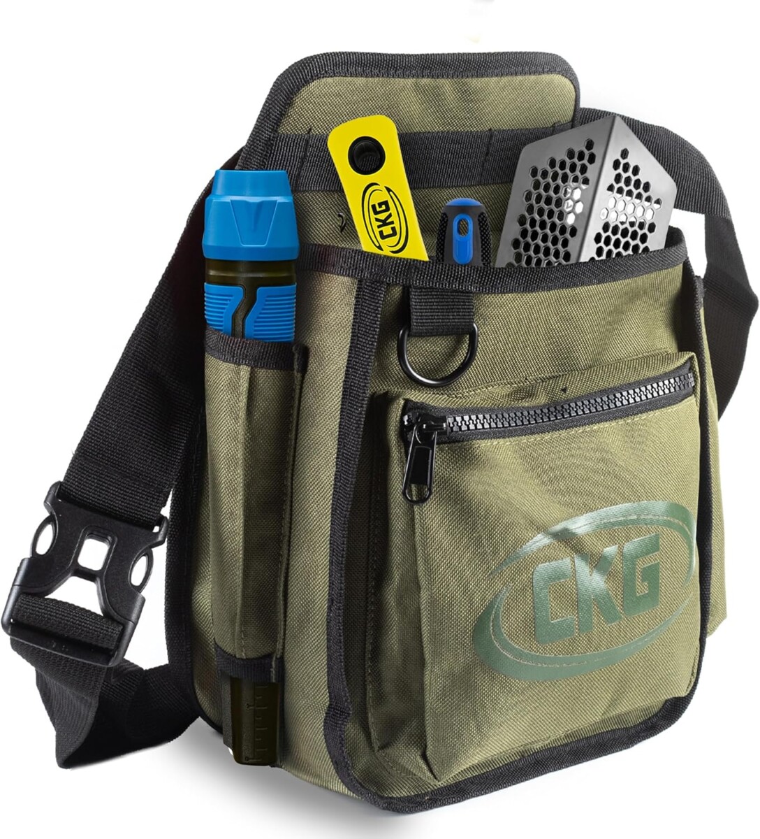 CKG green metal detecting finds bag and waist digger pouch