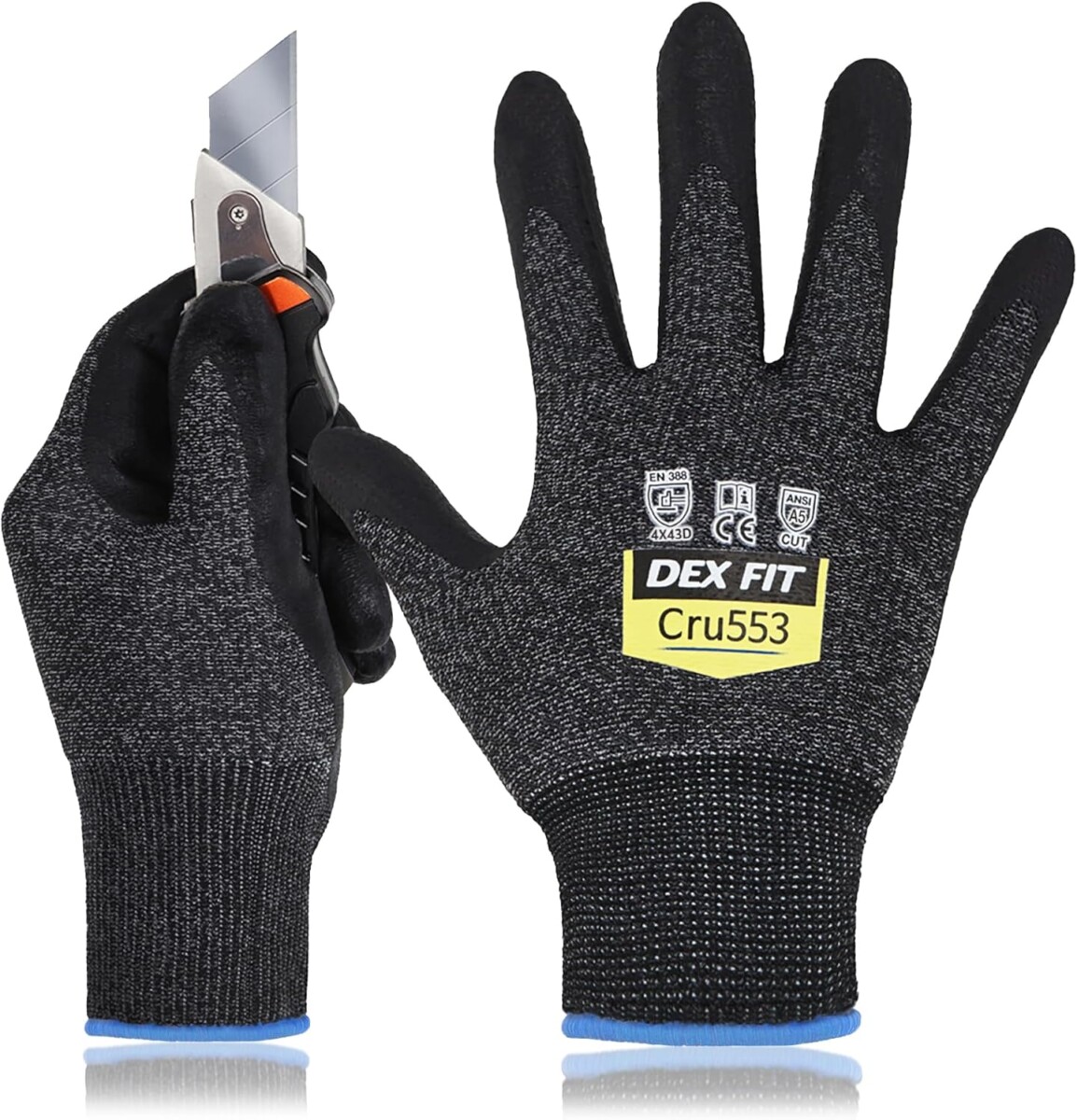 DEX FIT Cru553 black cut resistant gloves for metal detecting