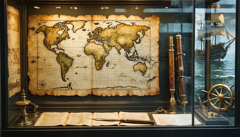 pirate ship displays historical navigation charts