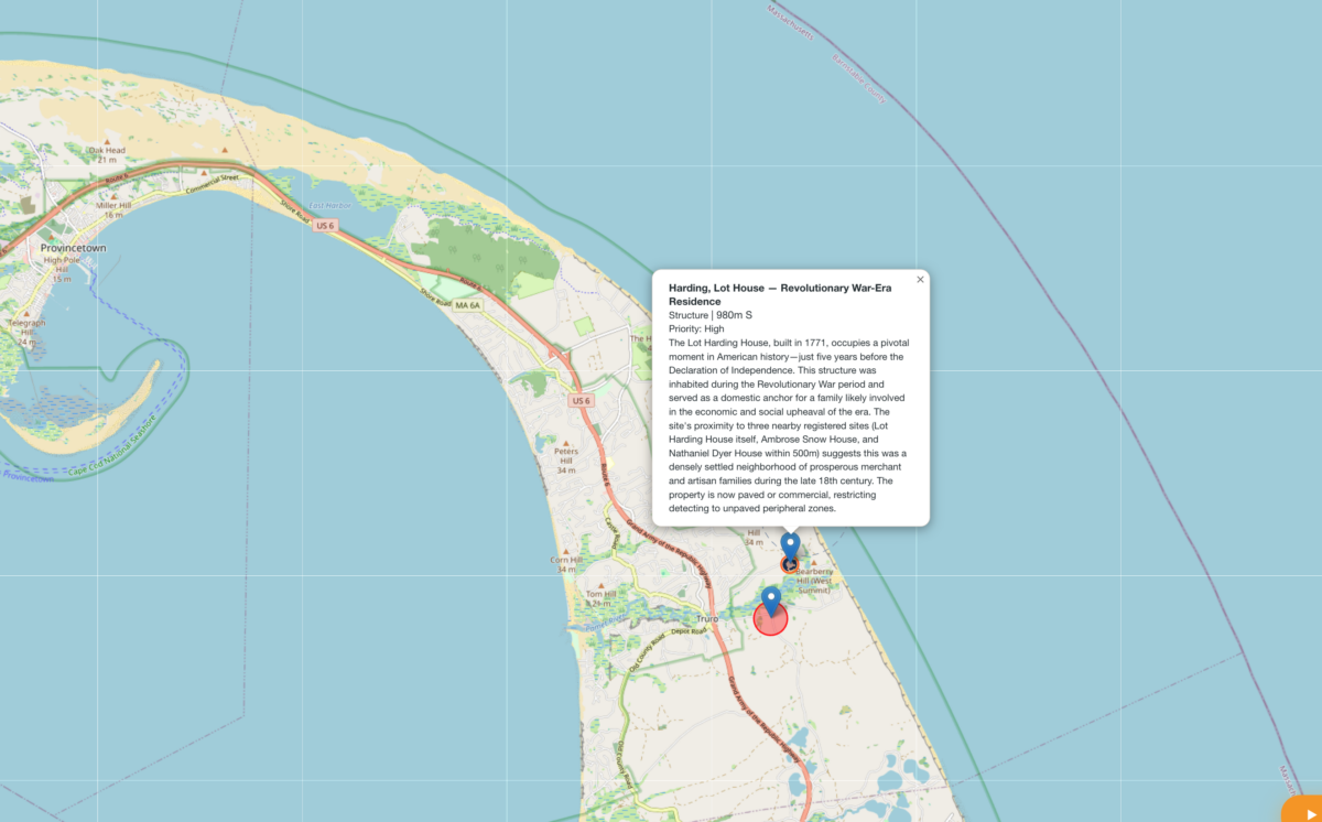 Subterrix Explorer interactive map showing a historic site detail popup