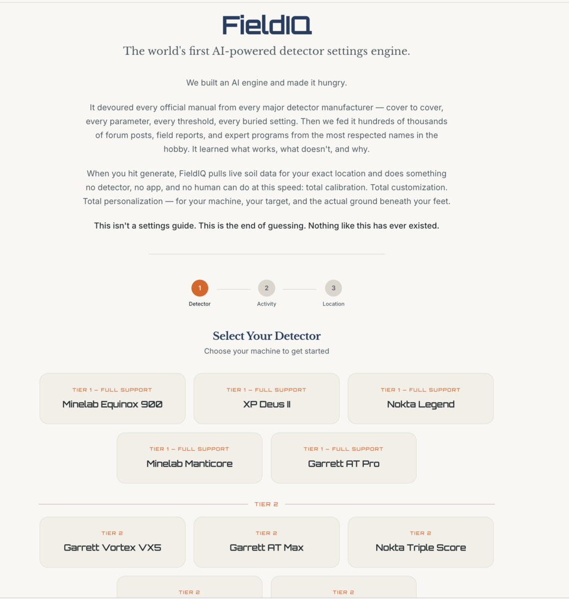 Subterrix FieldIQ AI-powered detector settings engine with supported machine tiers