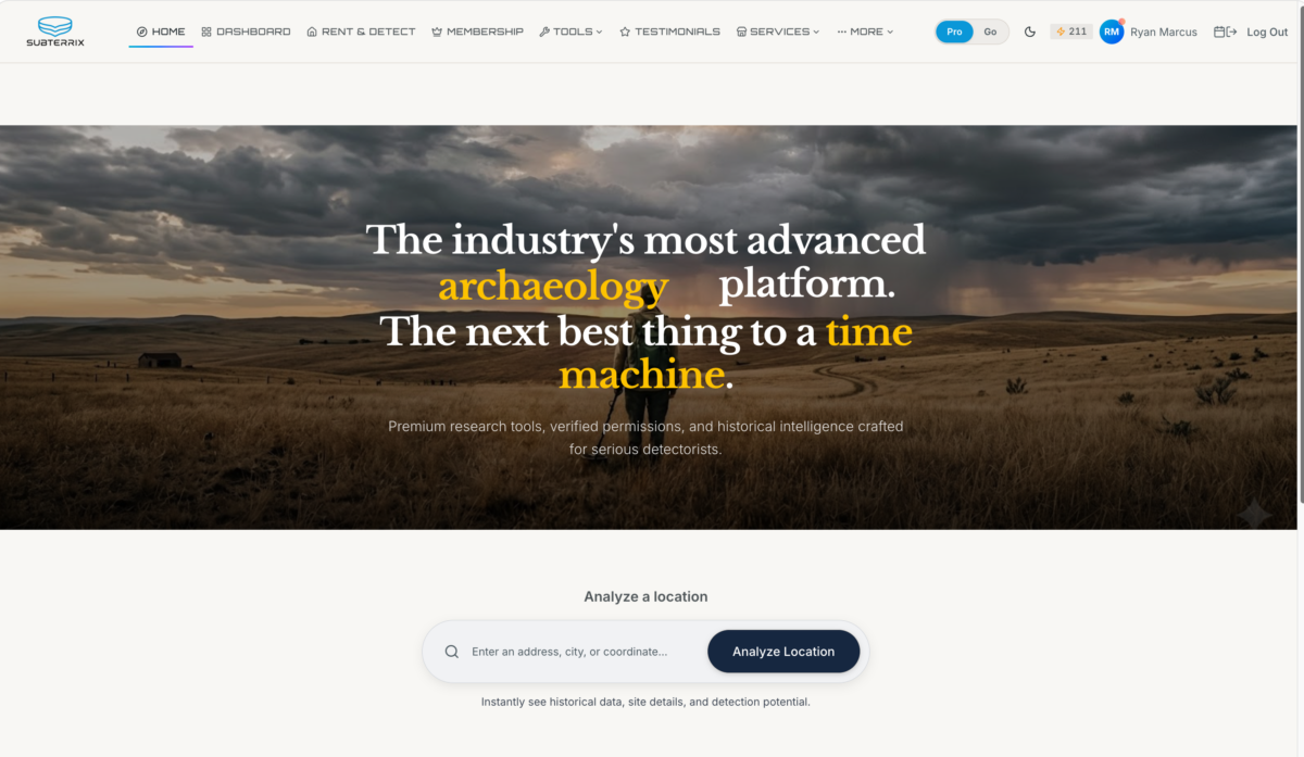 Subterrix homepage hero: The industry's most advanced archaeology platform